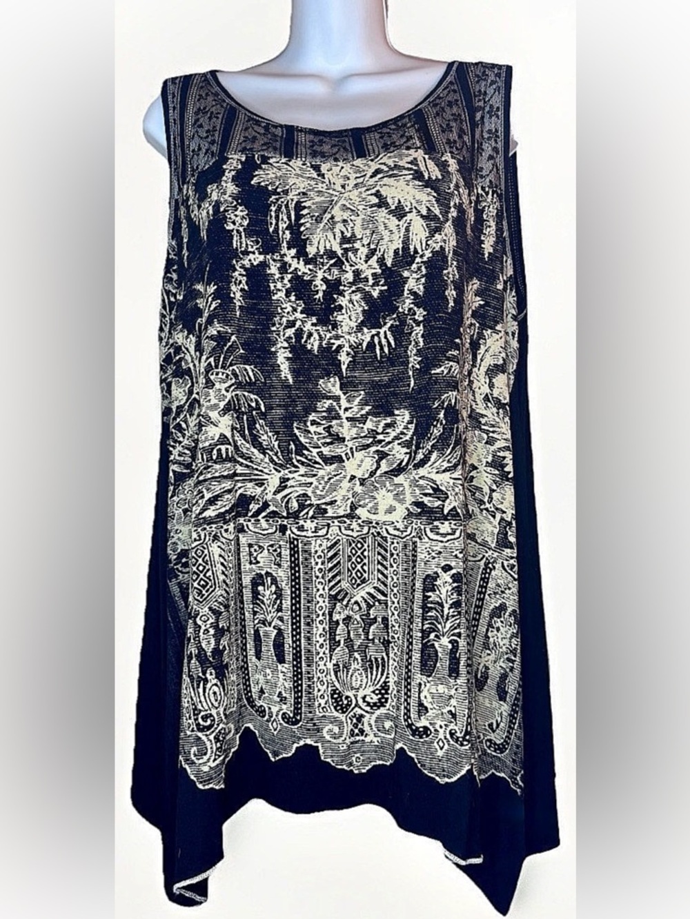 🌴VANILLA SUGAR🌴 Sleeveless BLING PALM TREE Print LACE SCOOP NECK Tunic TANK TOP